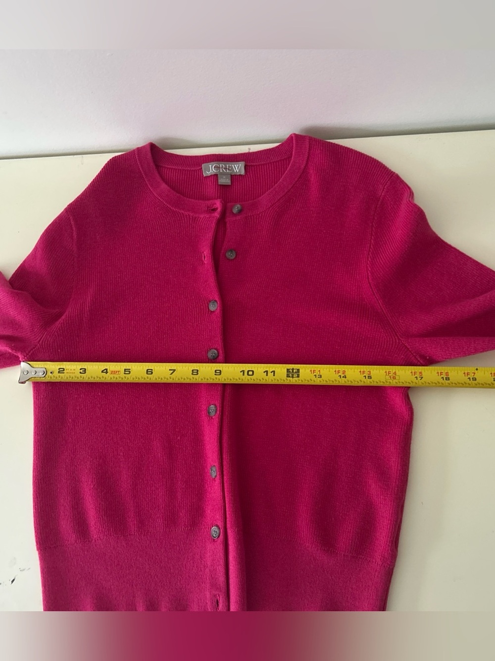 J. Crew Vintage Style Bright Strawberry Pink Button Front Crewneck Cardigan Sz M - Picture 15 of 16